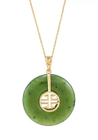 Natural Jade Circle Pendant Necklace with 18" Rope Chain in 10K Yellow Gold