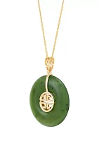 Natural Jade Circle Pendant Necklace with 18" Rope Chain in 10K Yellow Gold