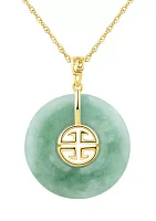 Natural Jade Circle Pendant Necklace with 18" Rope Chain in 10K Yellow Gold