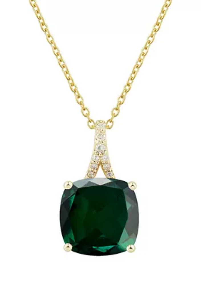 Lab Created 1/3 ct. t.w Diamond and Created Emerald Pendant with 18" Rope Chain in 10K Yellow Gold