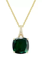 Lab Created 1/3 ct. t.w Diamond and Created Emerald Pendant with 18" Rope Chain in 10K Yellow Gold