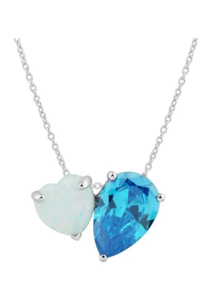 Lab Created Opal and Blue Topaz Pendant Necklace with 18" Cable Chain in Sterling Silver