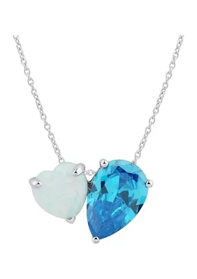 Lab Created Opal and Blue Topaz Pendant Necklace with 18" Cable Chain in Sterling Silver