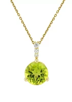 Lab Created Peridot and White Sapphire Necklace with 18" Singapore Chain in 10K Yellow Gold