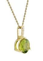 Lab Created Peridot and White Sapphire Necklace with 18" Singapore Chain in 10K Yellow Gold