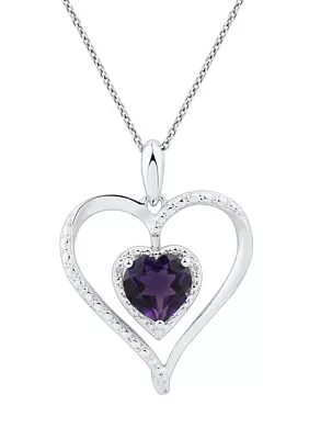 1/10 ct. t.w. Diamond and Amethyst Heart Pendant Necklace with 18" Cable Chain in Sterling Silver