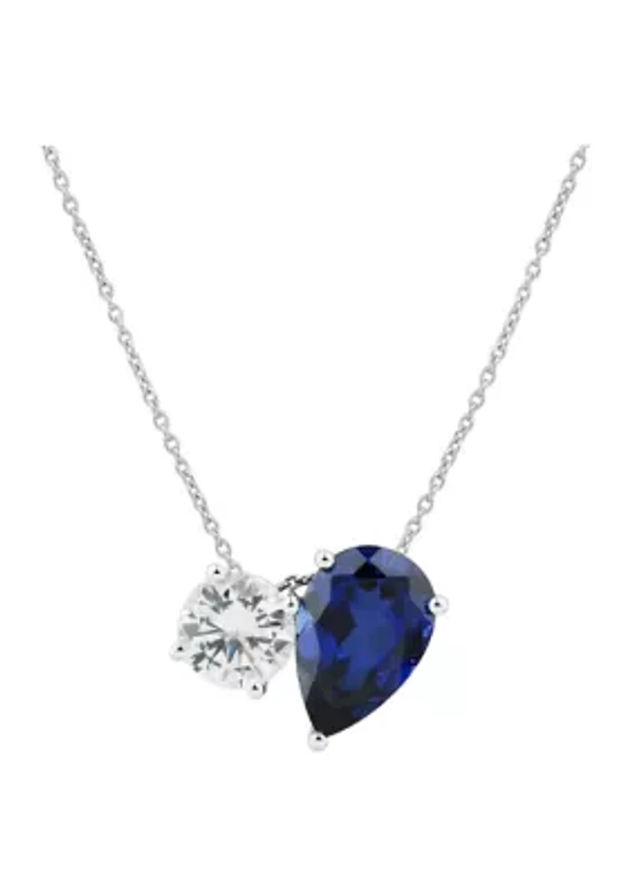 Lab Created Sapphire and White Sapphire Pendant with 18" Cable Chain in 10K White Gold