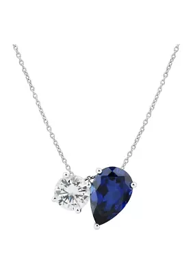 Lab Created Sapphire and White Sapphire Pendant with 18" Cable Chain in 10K White Gold