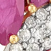 1/10 ct. t.w. Diamond and Ruby Flower Pendant Necklace with 18" Box Chain in 10K Yellow Gold