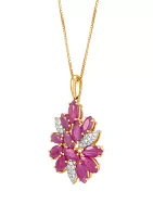 1/10 ct. t.w. Diamond and Ruby Flower Pendant Necklace with 18" Box Chain in 10K Yellow Gold