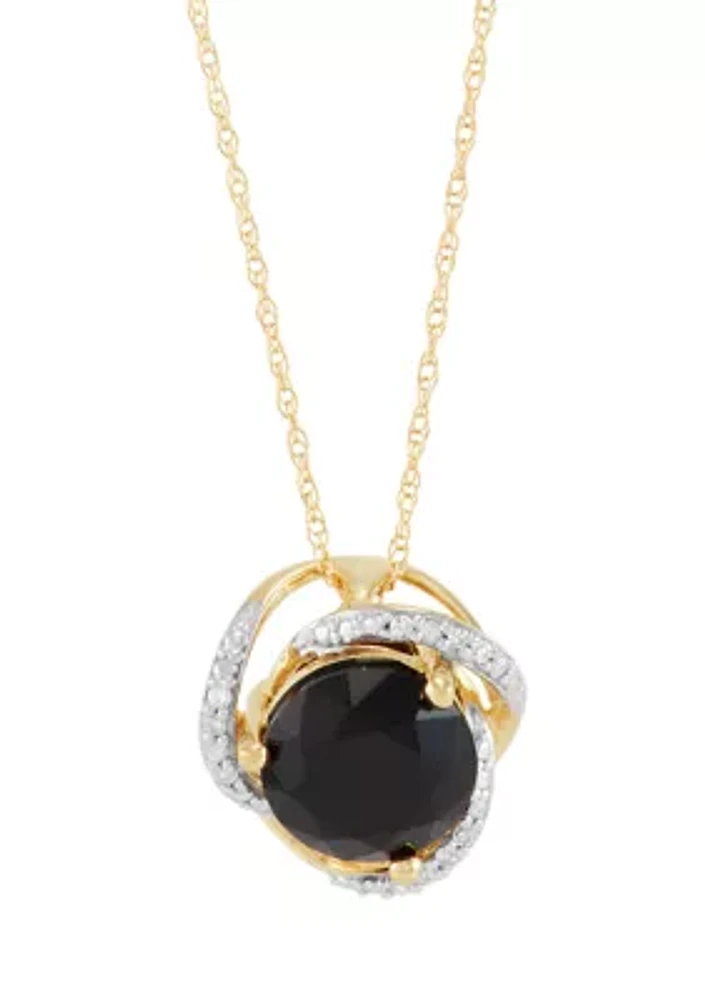 1/10 ct. t.w. Diamond and Onyx Pendant Necklace with 18" Rope Chain in 10K Yellow Gold