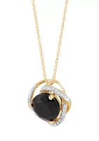 1/10 ct. t.w. Diamond and Onyx Pendant Necklace with 18" Rope Chain in 10K Yellow Gold