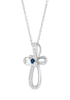 1/10 ct. t.w. London Blue Topaz and Lab-Created White Sapphire Pendant Necklace with 18" Cable Chain in Sterling Silver