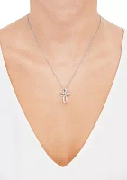 Citrine and Created White Sapphire Swirly Cross Pendant Necklace with 18" Cable Chain in Sterling Silver