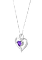 1/10 ct. t.w. Diamond and Amethyst Heart Pendant Necklace with 18" Cable Chain in Sterling Silver