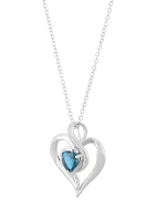 1/10 ct. t.w. Diamond and London Blue Topaz Heart Pendant Necklace with 18" Cable Chain in Sterling Silver