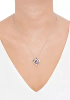 1/10 ct. t.w. Diamond and London Blue Topaz Heart Pendant Necklace with 18" Cable Chain in Sterling Silver