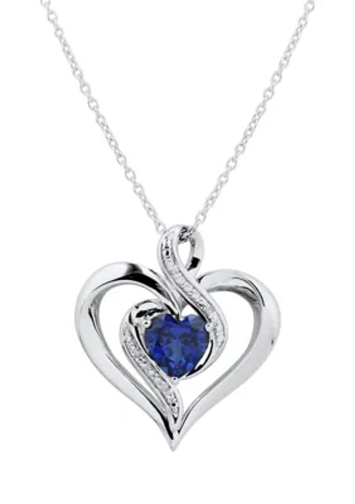 1/10 ct. t.w. Diamond and Lab Created Sapphire Heart Pendant Necklace with 18" Cable Chain in Sterling Silver