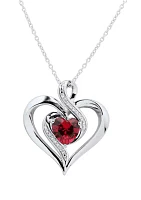 1/10 ct. t.w. Diamond and Lab Created Ruby Heart Pendant Necklace with 18" Cable Chain in Sterling Silver