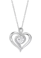 Lab Grown White Sapphire and Diamond Accent Heart Pendant with 18" Cable Chain in Sterling Silver