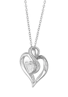 Lab Grown White Sapphire and Diamond Accent Heart Pendant with 18" Cable Chain in Sterling Silver