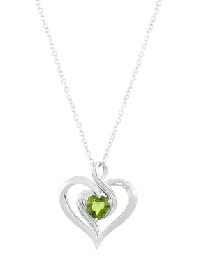 1/10 ct. t.w. Diamond and Peridot Heart Pendant Necklace with 18" Cable Chain in Sterling Silver