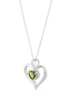 1/10 ct. t.w. Diamond and Peridot Heart Pendant Necklace with 18" Cable Chain in Sterling Silver