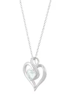 1/10 ct. t.w. Diamond and Aquamarine Heart Pendant Necklace with 18" Cable Chain in Sterling Silver