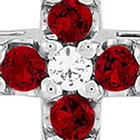 Created Ruby and Created White Sapphire Cross Pendant Necklace with 18" Box Chain in 10K White Gold