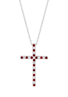 Created Ruby and Created White Sapphire Cross Pendant Necklace with 18" Box Chain in 10K White Gold