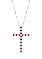 Created Ruby and Created White Sapphire Cross Pendant Necklace with 18" Box Chain in 10K White Gold