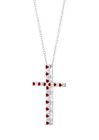 Created Ruby and Created White Sapphire Cross Pendant Necklace with 18" Box Chain in 10K White Gold