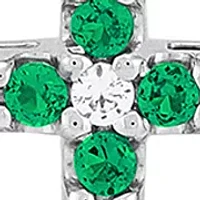 Created Emerald and Created White Sapphire Cross Pendant Necklace with 18" Box Chain in 10K White Gold