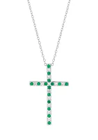 Created Emerald and Created White Sapphire Cross Pendant Necklace with 18" Box Chain in 10K White Gold