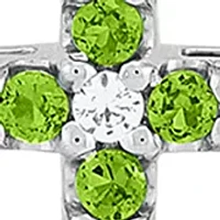 Peridot and Created White Sapphire Cross Pendant Necklace with 18" Box Chain in 10K White Gold