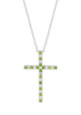 Peridot and Created White Sapphire Cross Pendant Necklace with 18" Box Chain in 10K White Gold