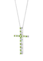 Peridot and Created White Sapphire Cross Pendant Necklace with 18" Box Chain in 10K White Gold