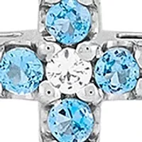 Aquamarine and Created White Sapphire Cross Pendant Necklace with 18" Box Chain in 10K White Gold