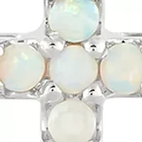 Lab Created Opal Cross Pendant Necklace with 18" Box Chain in 10K White Gold