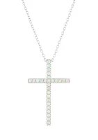 Lab Created Opal Cross Pendant Necklace with 18" Box Chain in 10K White Gold