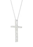 Lab Created Opal Cross Pendant Necklace with 18" Box Chain in 10K White Gold