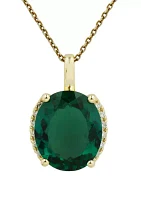 1/10 ct. t.w. Diamond and Lab Created Emerald Oval Pendant Necklace with 18" Rope Chain in 10K Yellow Gold