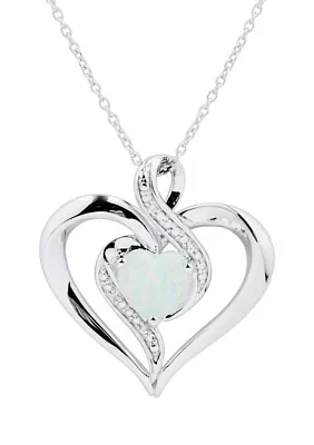 1/10 ct. t.w. Diamond and Lab Created Opal Heart Pendant Necklace with 18" Cable Chain in Sterling Silver