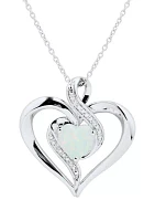 1/10 ct. t.w. Diamond and Lab Created Opal Heart Pendant Necklace with 18" Cable Chain in Sterling Silver