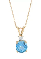 1/10 ct. t.w. Diamond and Swiss Blue Topaz Pendant Necklace with 18" Rope Chain in 10K Yellow Gold