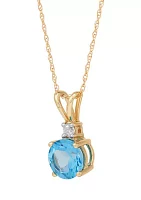 1/10 ct. t.w. Diamond and Swiss Blue Topaz Pendant Necklace with 18" Rope Chain in 10K Yellow Gold