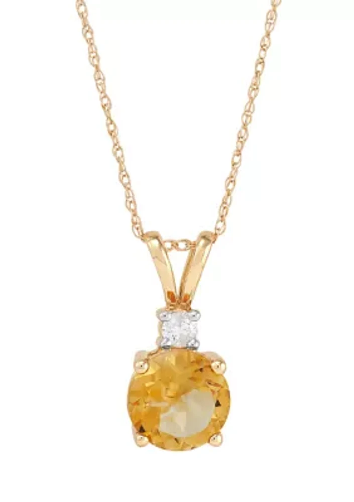  1/10 ct. t.w. Diamond  and Citrine Pendant Necklace with 18" Rope Chain in 10K Yellow Gold