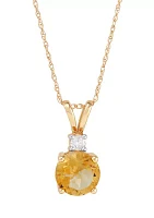  1/10 ct. t.w. Diamond  and Citrine Pendant Necklace with 18" Rope Chain in 10K Yellow Gold