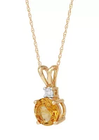  1/10 ct. t.w. Diamond  and Citrine Pendant Necklace with 18" Rope Chain in 10K Yellow Gold