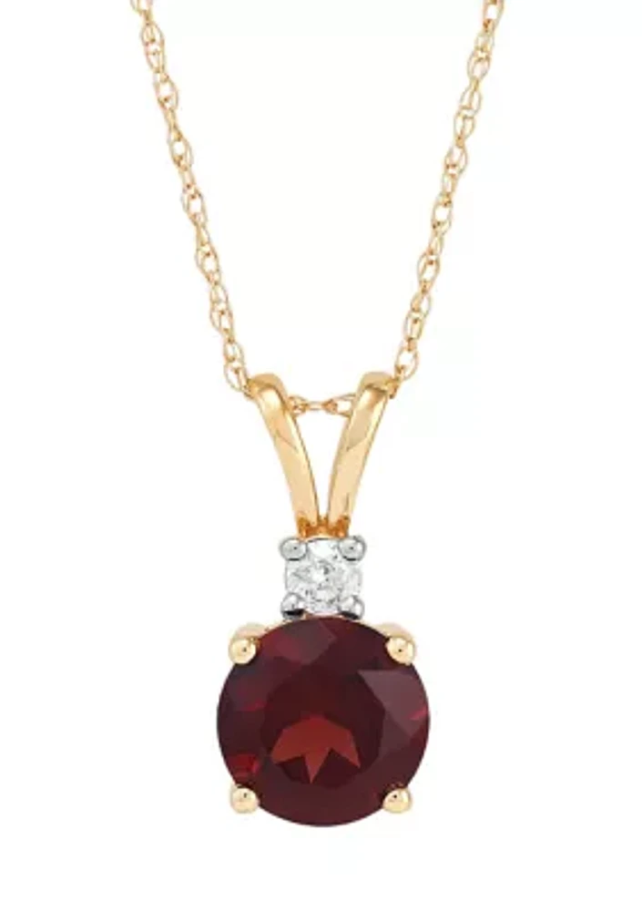 1/10 ct. t.w. Diamond and Garnet Pendant Necklace with 18" Rope Chain in 10K Yellow Gold